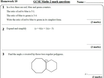 All 50 Maths HIGHER Homework Revision Sheets (9-1) - Includes all ANSWERS