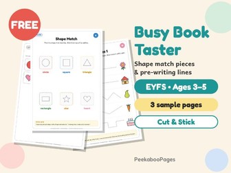 FREE EYFS Busy Book Taster – Shape Match Cut & Stick + Pre-Writing Lines (Nursery/Reception)