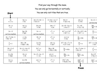 Simplify expressions and expand brackets maze