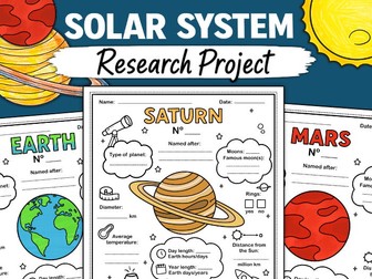 Planets of Solar System Research Project Activities Worksheets Posters
