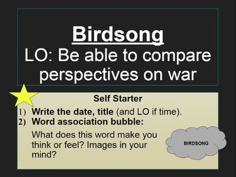 2 of 2 Birdsong by Sebastian Faulks. Exploring and COMPARING the ways in which war is presented