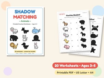 Shadow Matching Worksheets - Free Preschool Sample (Animals)