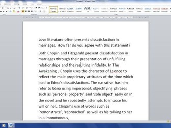 The Great Gatsby/The Awakening Example Paragraphs A Level English