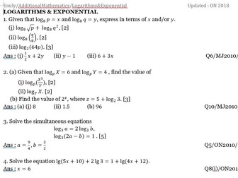 4037/0606 Additional Mathematics - Logarithms & Exponential MJ/2010-ON/2018