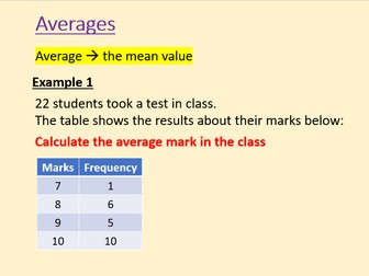 GCSE Averages and Range Lesson