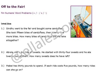 Off to the Fair - No-Numeral Word Problems - Y2-Y3 - Arithmetic