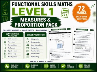 Functional Skills Maths Level 1 Measures and Proportion Pack