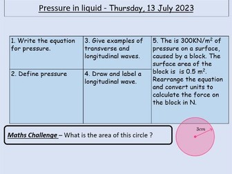 Pressure in a liquid 2023
