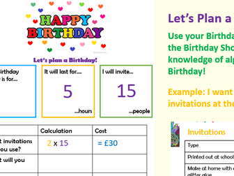 Birthday Party Algebra Substitution