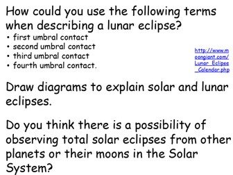 GCSE Astronomy 9-1 Edexcel Pearson Topic 3 The Earth Moon Sun System