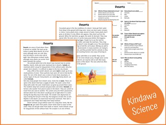 Deserts Reading Comprehension Passage and Questions - PDF