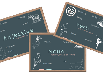 Adjective, verb and noun display sheets