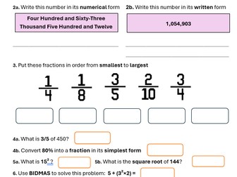 Maths Functional Skills Level 1 - Baseline Assessment & Mark sheet