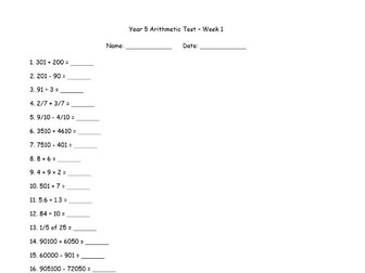Arithmetic tests - Year 5