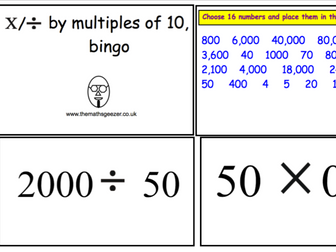 Dividing & Multiplying by Multiples of 10 Bingo