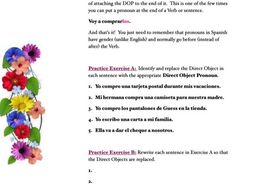 Direct Object Pronouns Worksheet (for Spanish)