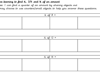 Fractions of amounts bar modelling - quarters