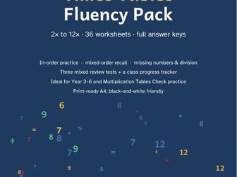 Times Tables Fluency Pack 2× to 12× | 36 Worksheets + Answer Keys | MTC Practice