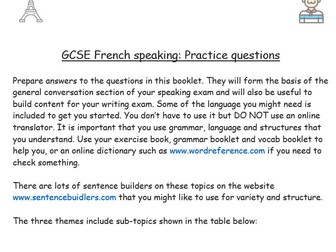 NEW GCSE french speaking booklet - general conversation