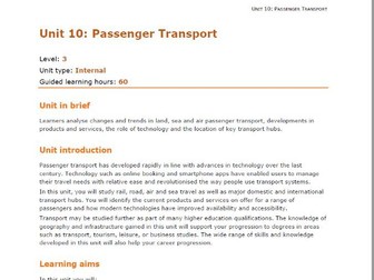 Passenger Transport U10 Scheme of Learning NEW SPEC T&T L3 U10