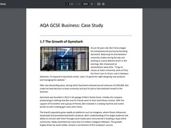 AQA GCSE Business Unit 1: Case Study Activity