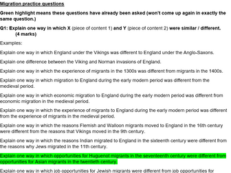 Migration Practice Questions - GCSE History Edexcel Paper 1 Migration Through Time c800-Present