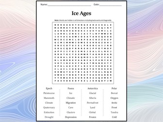 Ice Ages Word Search Puzzle Worksheet Activity