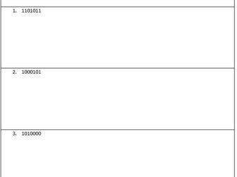 Binary, denary and Hex work sheets (starters)