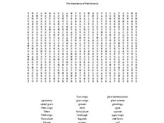 Importance of Plant Science Word Search for an Ag. II Plant Science Course