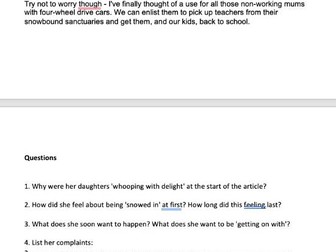 KS3 Comprehension Worksheet