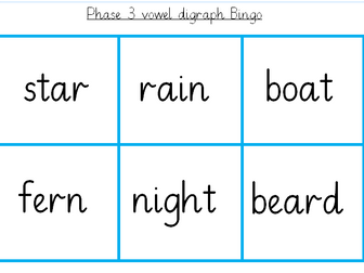 Phonics bingo set phase 3 vowel digraphs