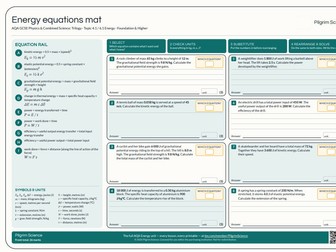 FREE GCSE Physics Energy Equations Mat | Choosing, Rearranging & Converting Units