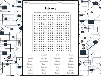 Library Word Search Puzzle Worksheet Activity