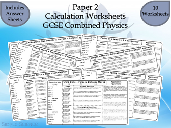 GCSE Physics Paper 2 Calculations Worksheets Bundle