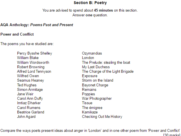 AQA Power & Conflict Poetry Anthology - 15 X Practice Questions ...