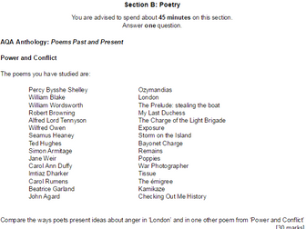 AQA Power & Conflict Poetry Anthology - 15 x practice questions