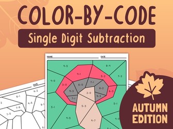 Fall Subtraction Activity | Single Digit Subtraction, Autumn Math Color by Code