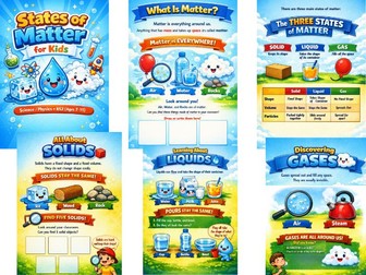 States of Matter Worksheets for Kids | KS2 Science | Solids Liquids Gases | Age 7–11 | Printable PDF