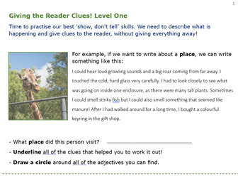 Giving the Reader Clues! Level One - LKS2 Composition, Writing