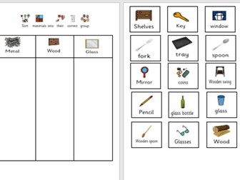 Use of everyday materials sorting worksheets