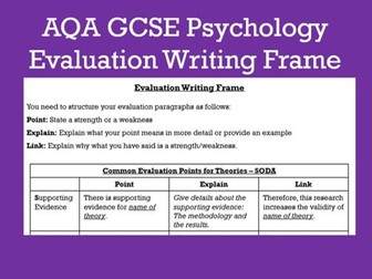 AQA GSCE Psychology: Evaluation Writing Frame
