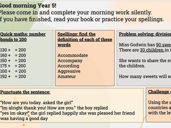 Year 5/6 Morning Work Slides - 8 weeks worth - 5 activities per slide