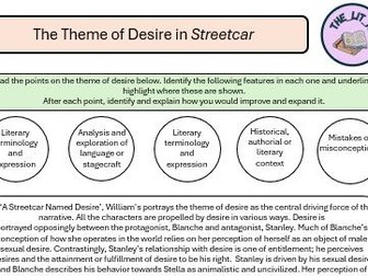 3 eg Points on Desire in 'Streetcar' - Worksheet