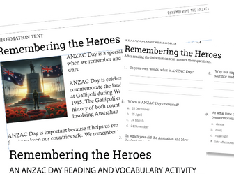 ANZAC Day Reading Response Activity