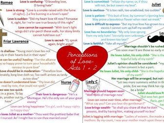 Romeo & Juliet Key Quotes Love Acts 1 & 2 (Wall Display & Handouts)