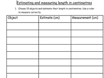 Estimating and Measuring Length (cm)