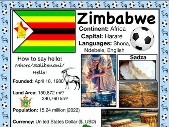 ZIMBABWE History & Geography, Travel The World Worksheet