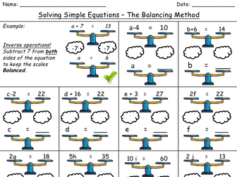 Solving One Step Equations Using 'Balancing Scales' (1 Step Equations)