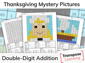 Thanksgiving Double-Digit Addition Mystery Pictures