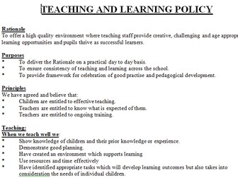 Whole school Teaching & Learning Policy